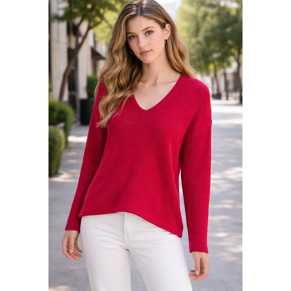 EILLEN FISHER V-Neck Organic Cotton Pullover Sweater Size L